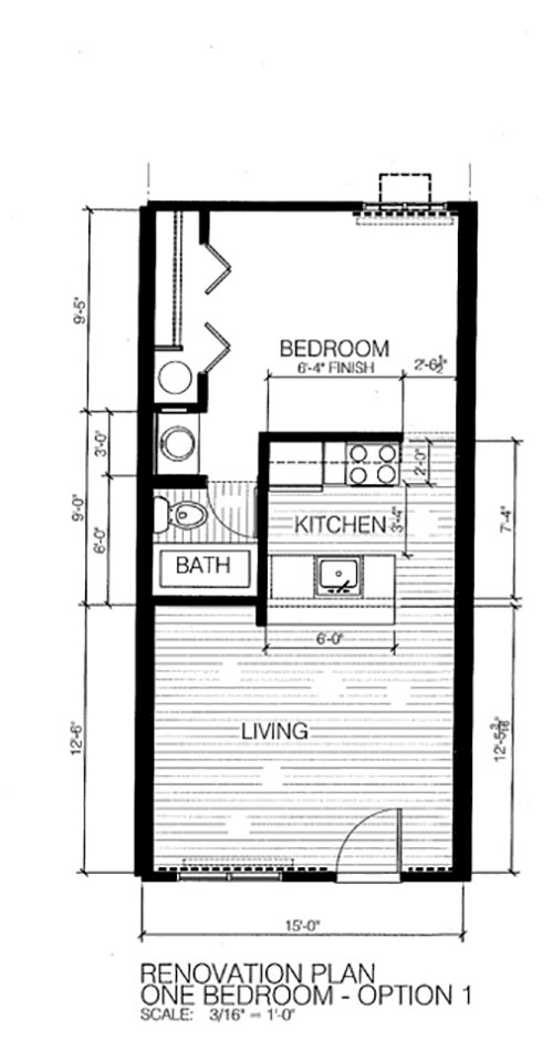 Glenbrook Centre Apartments and Retail Property. Cedar Rapids Iowa. Floor plan for one bedroom, option one.
