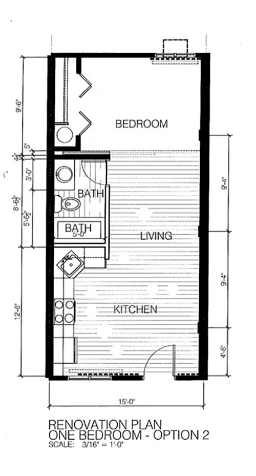 Glenbrook Centre Apartments and Retail Property. Cedar Rapids, Iowa. Floor plan for one bedroom. Option two.