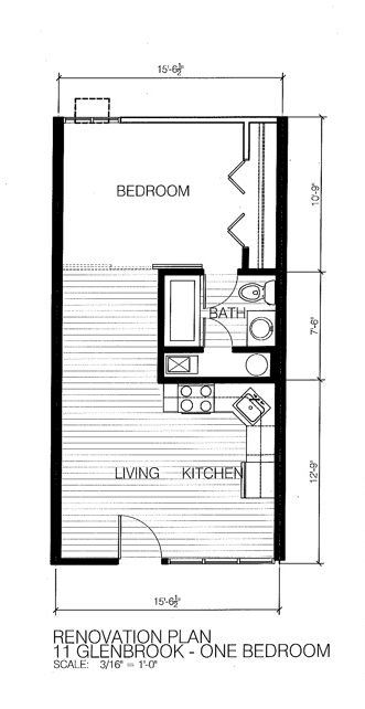Glenbrook Centre Cedar Rapids Iowa. Floor plan for 11 Glenbrook. One Bedroom.